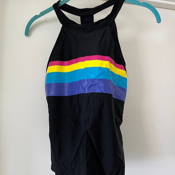 NEW Rad Swim XS Rash Guard, Tankini Top, Baseball Cap + Bag Retro Rainbow Stripe - Picture 3 of 15
